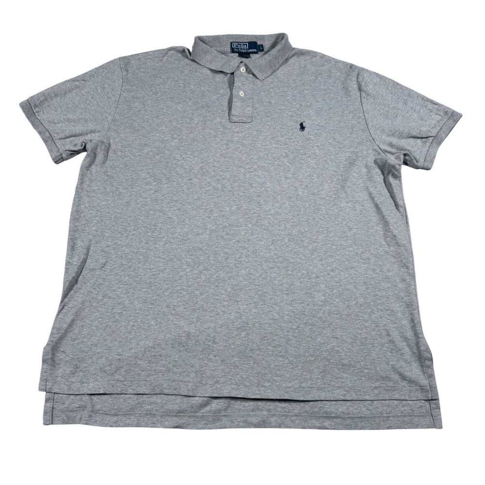 Polo Ralph Lauren Polo Shirt Mens Large Grey Short Sleeve Cotton Jersey Logo